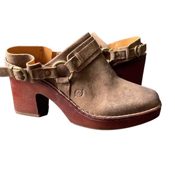 Born Shoes - Born Hudson Taupe Distressed Slingback Clogs Size 10